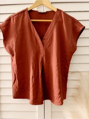 Rust V-Neck Cap Sleeve Women's Top